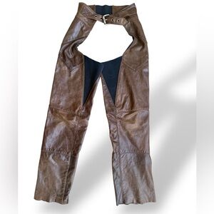 Vintage Harley-Davidson Leather Motorcycle Chaps Brown Snap Zip USA Made W Small